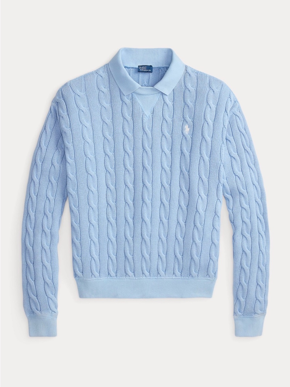 Polo by Ralph Lauren Women Light Blue Cable-Knit Polo Sweater size L